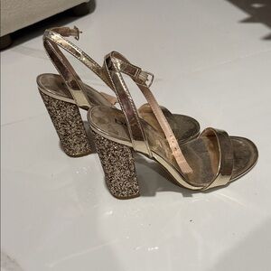 bebe Gold Glitter Block Heel Sandals